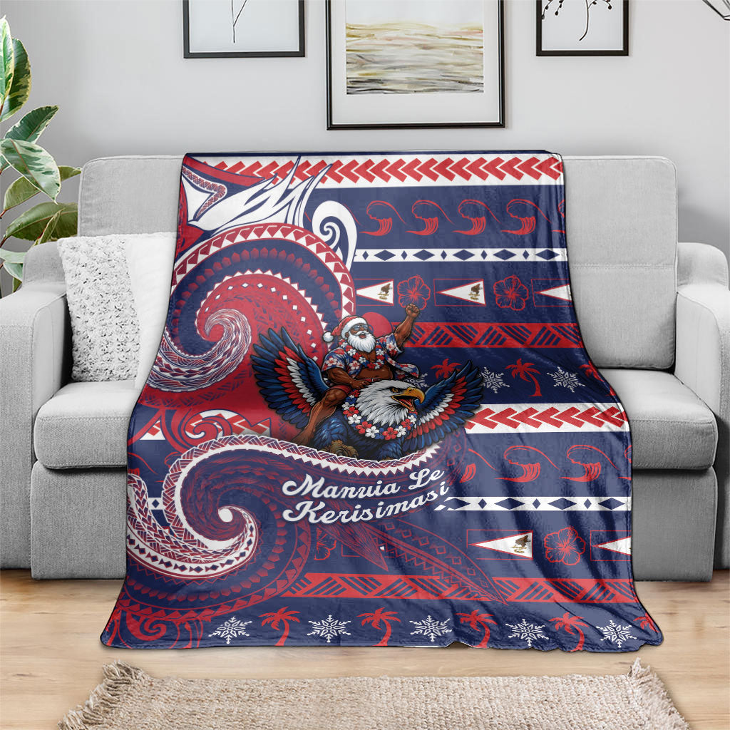 American Samoa Christmas Blanket Santa Riding Bald Eagle