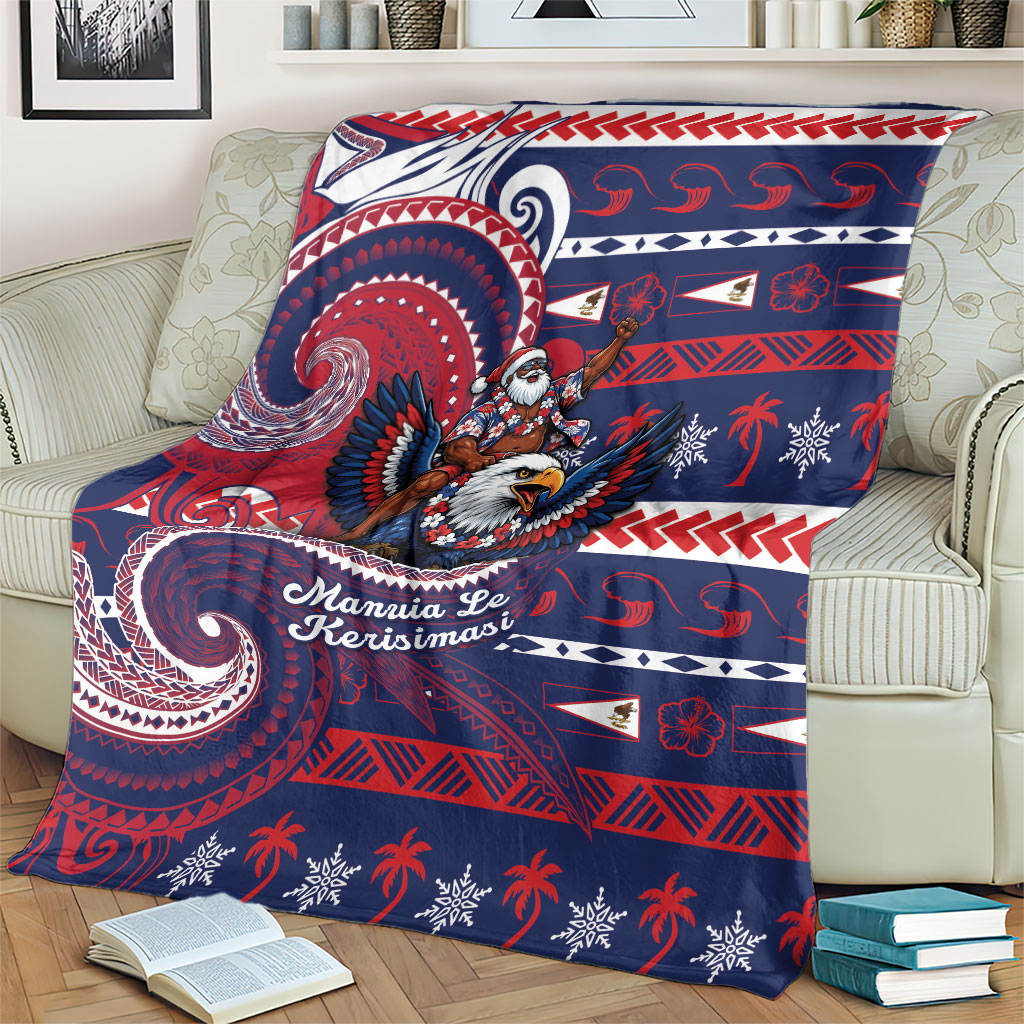 American Samoa Christmas Blanket Santa Riding Bald Eagle