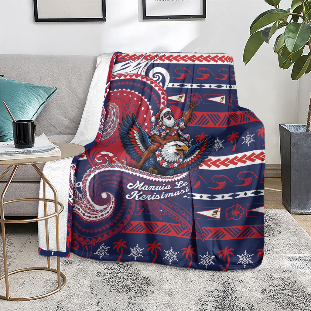 American Samoa Christmas Blanket Santa Riding Bald Eagle
