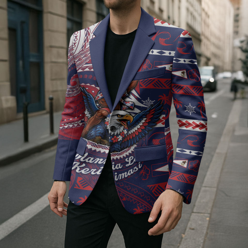 American Samoa Christmas Blazer Santa Riding Bald Eagle