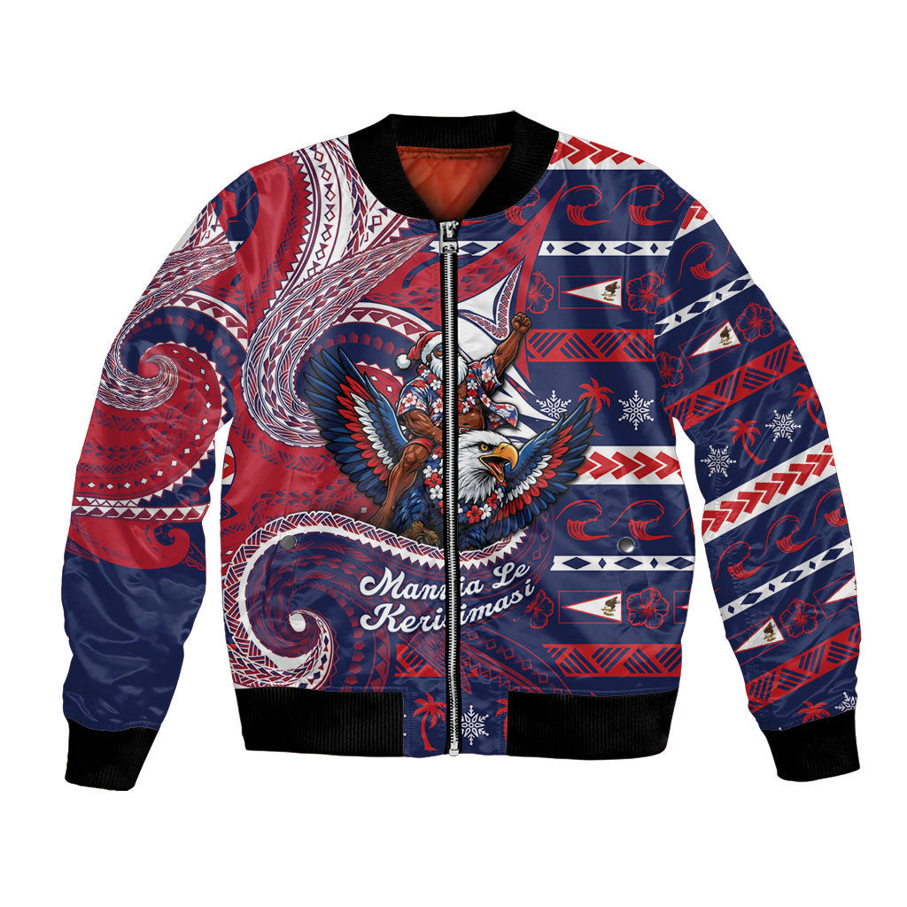 American Samoa Christmas Bomber Jacket Santa Riding Bald Eagle