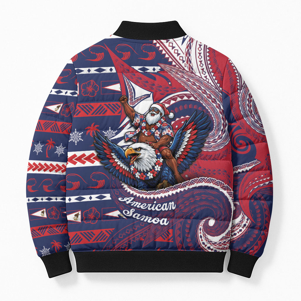 American Samoa Christmas Bomber Puffer Jacket Santa Riding Bald Eagle