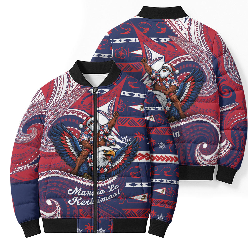 American Samoa Christmas Bomber Puffer Jacket Santa Riding Bald Eagle