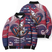American Samoa Christmas Bomber Puffer Jacket Santa Riding Bald Eagle