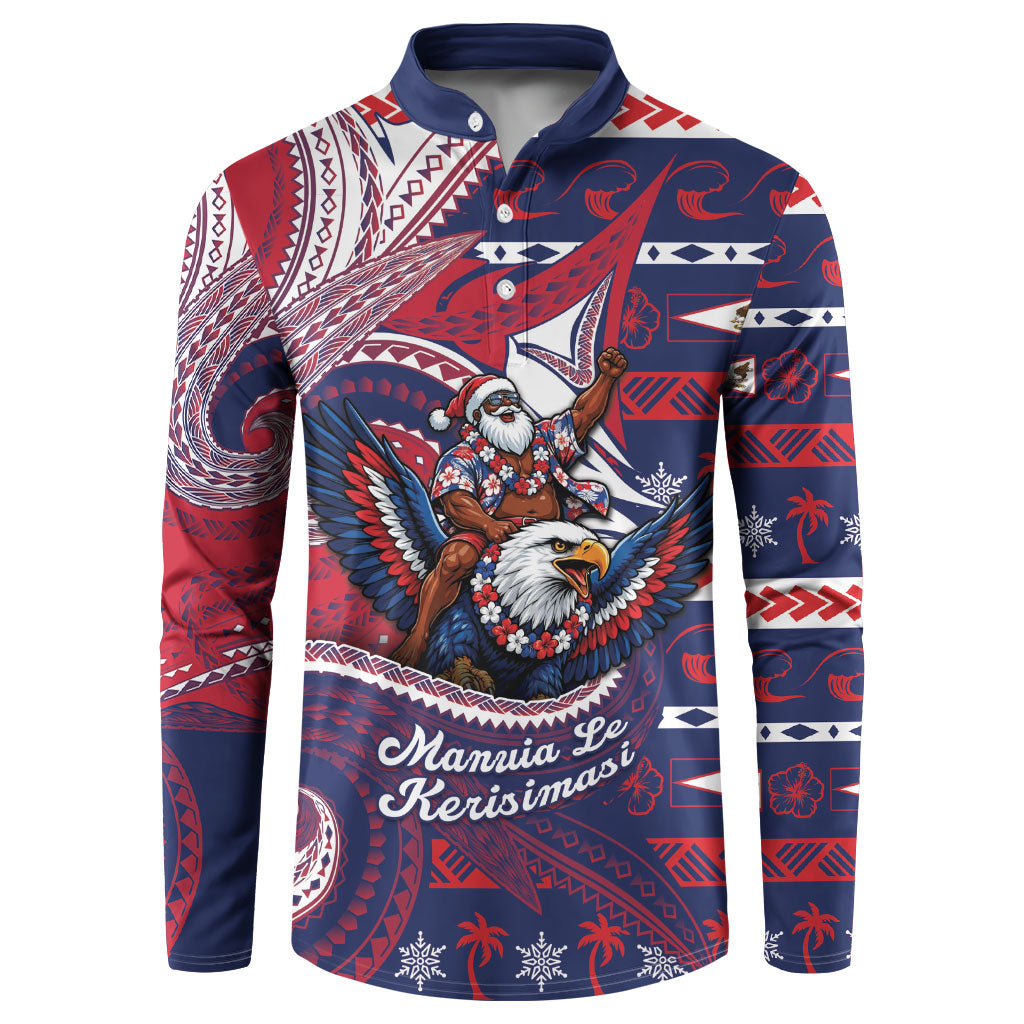 American Samoa Christmas Button Sweatshirt Santa Riding Bald Eagle