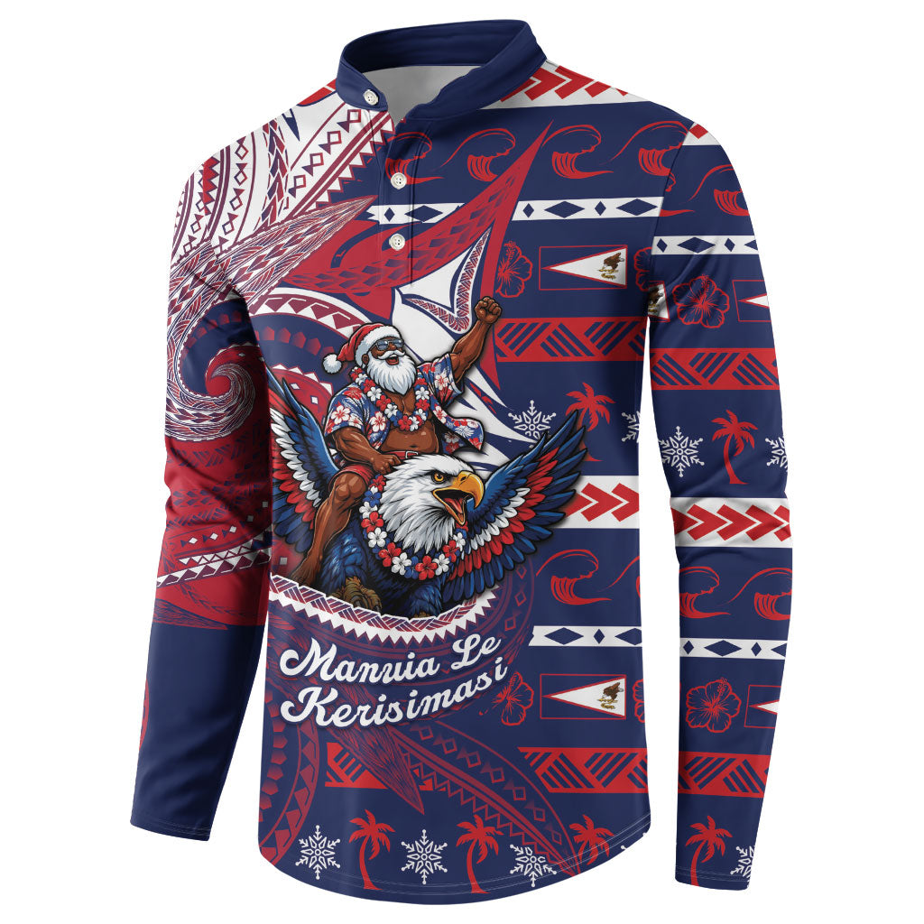 American Samoa Christmas Button Sweatshirt Santa Riding Bald Eagle