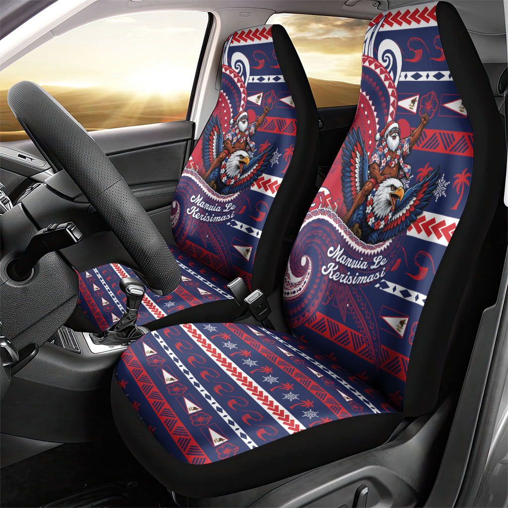 American Samoa Christmas Car Seat Cover Santa Riding Bald Eagle DT05 - Polynesian Pride