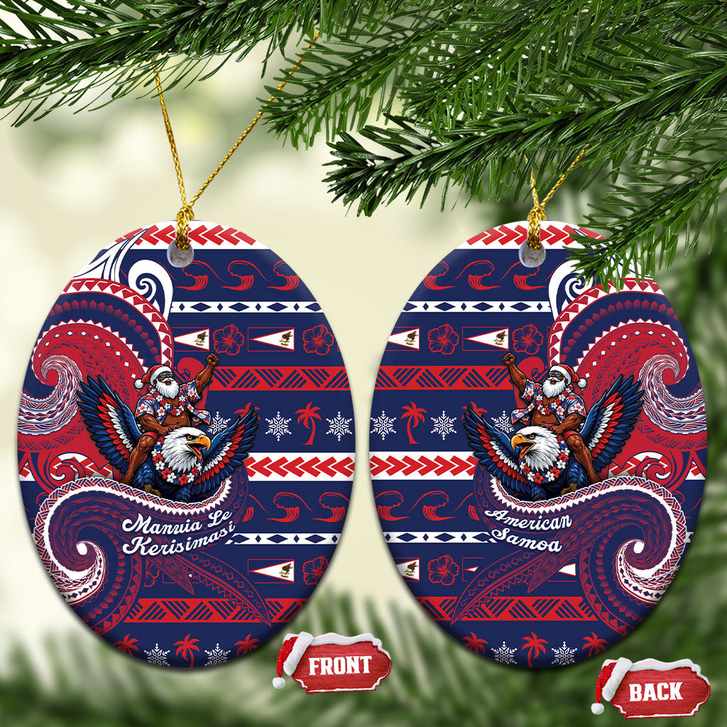 American Samoa Christmas Ceramic Ornament Santa Riding Bald Eagle