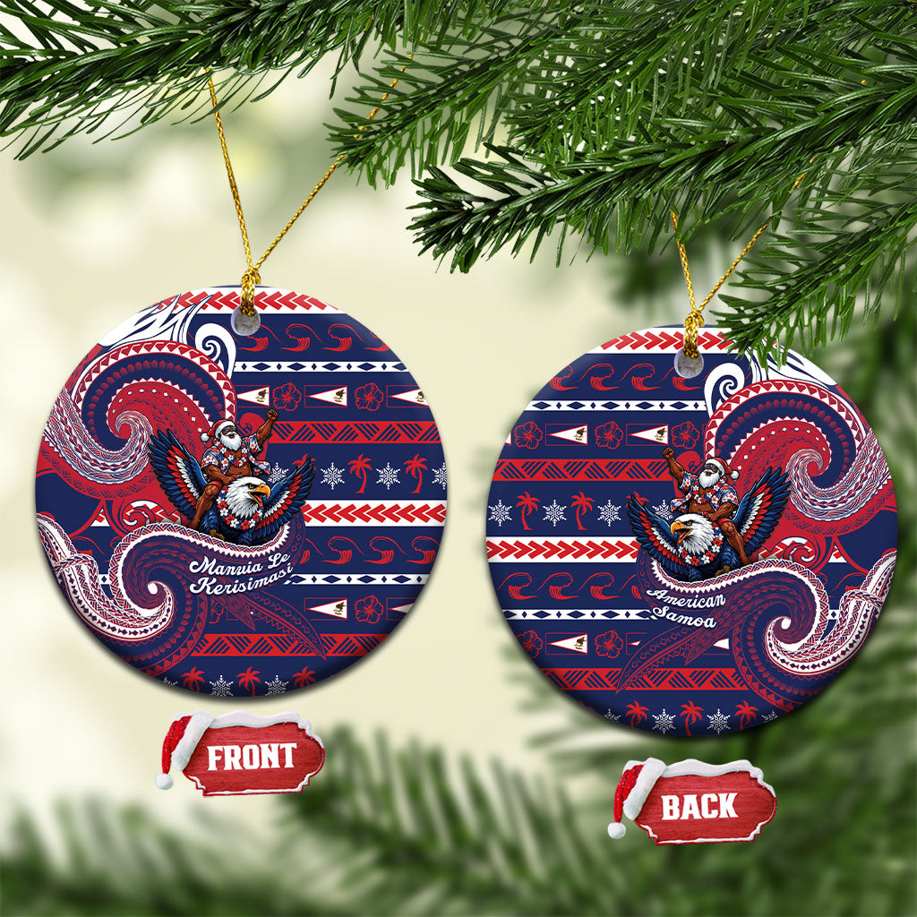 American Samoa Christmas Ceramic Ornament Santa Riding Bald Eagle