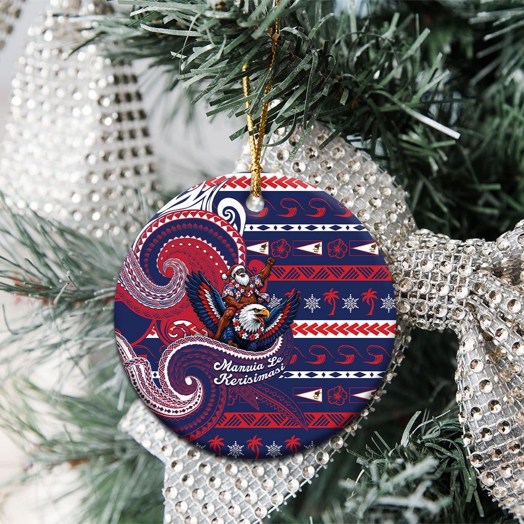 American Samoa Christmas Ceramic Ornament Santa Riding Bald Eagle