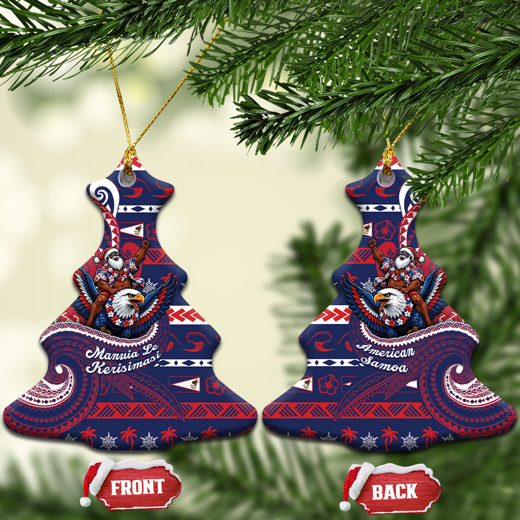 American Samoa Christmas Ceramic Ornament Santa Riding Bald Eagle
