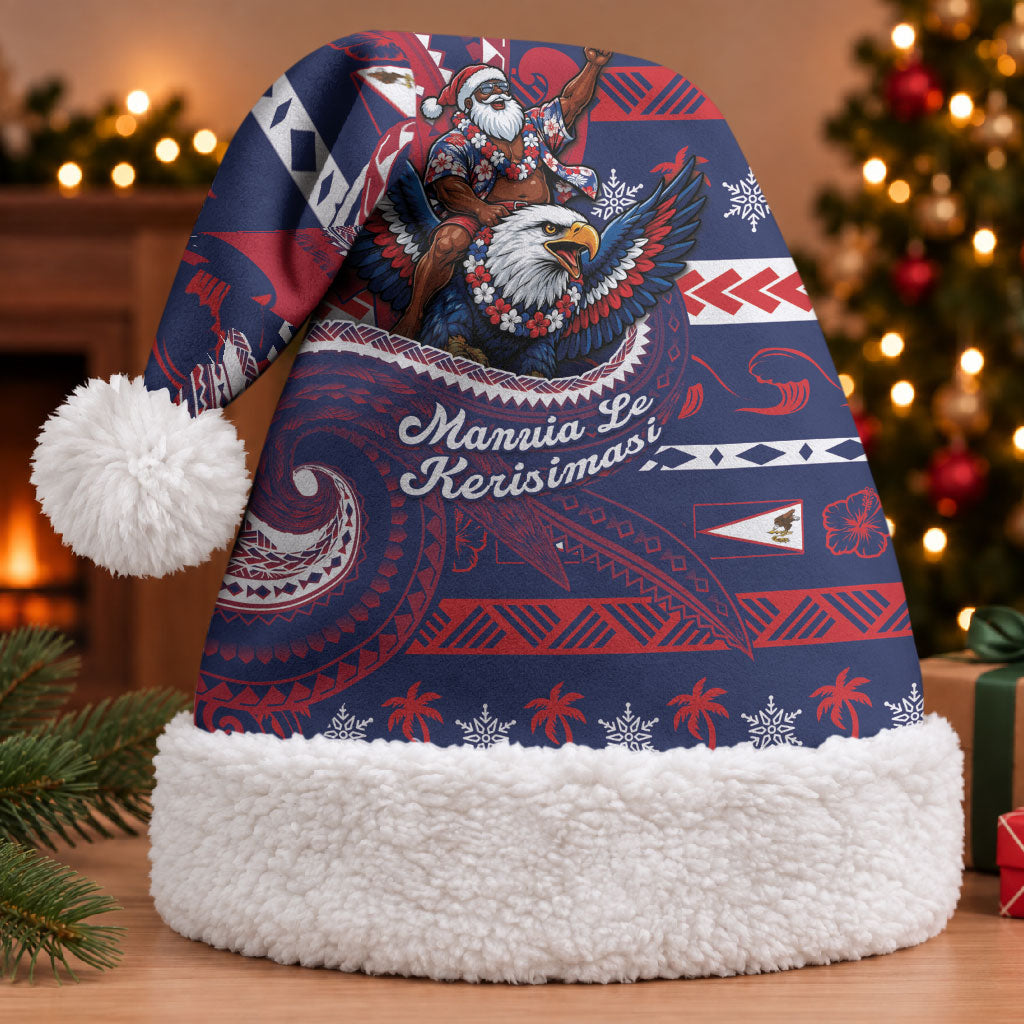 American Samoa Christmas Santa Hat Santa Riding Bald Eagle