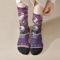 American Samoa Christmas Crew Socks Santa Riding Bald Eagle DT05 Crew Socks Navy - Polynesian Pride
