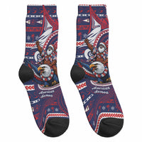 American Samoa Christmas Crew Socks Santa Riding Bald Eagle DT05 - Polynesian Pride
