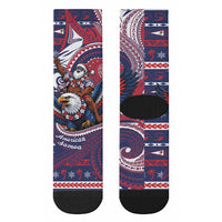 American Samoa Christmas Crew Socks Santa Riding Bald Eagle DT05 - Polynesian Pride