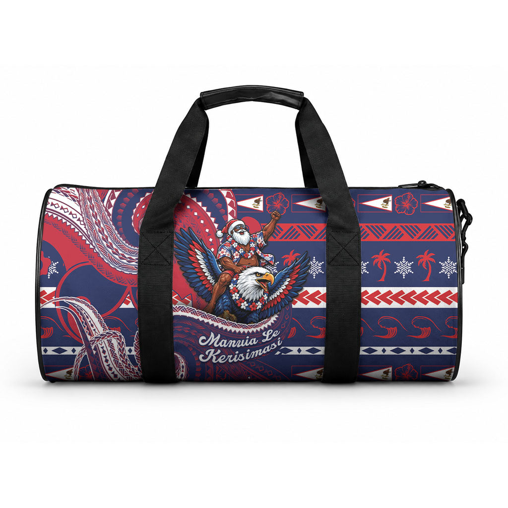 American Samoa Christmas Duffle Bag Santa Riding Bald Eagle
