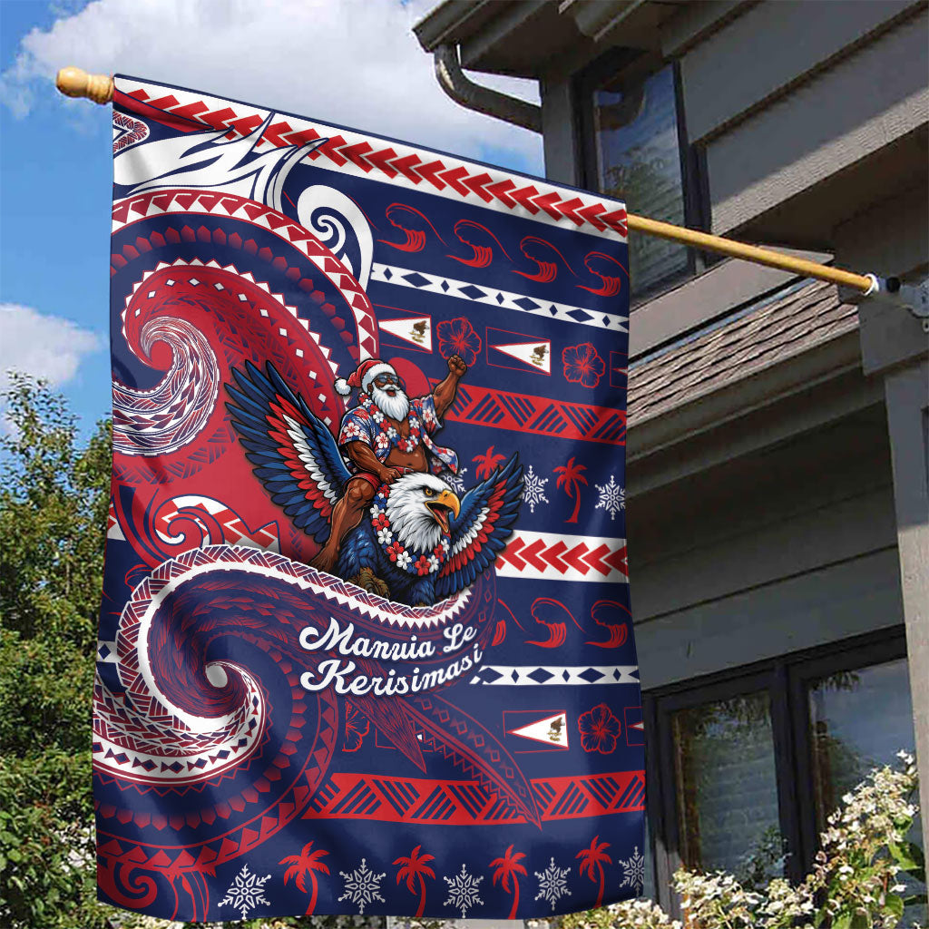 American Samoa Christmas Garden Flag Santa Riding Bald Eagle