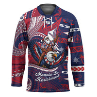 American Samoa Christmas Hockey Jersey Santa Riding Bald Eagle DT05 Unisex Navy - Polynesian Pride