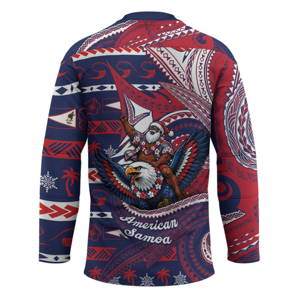 American Samoa Christmas Hockey Jersey Santa Riding Bald Eagle DT05 - Polynesian Pride
