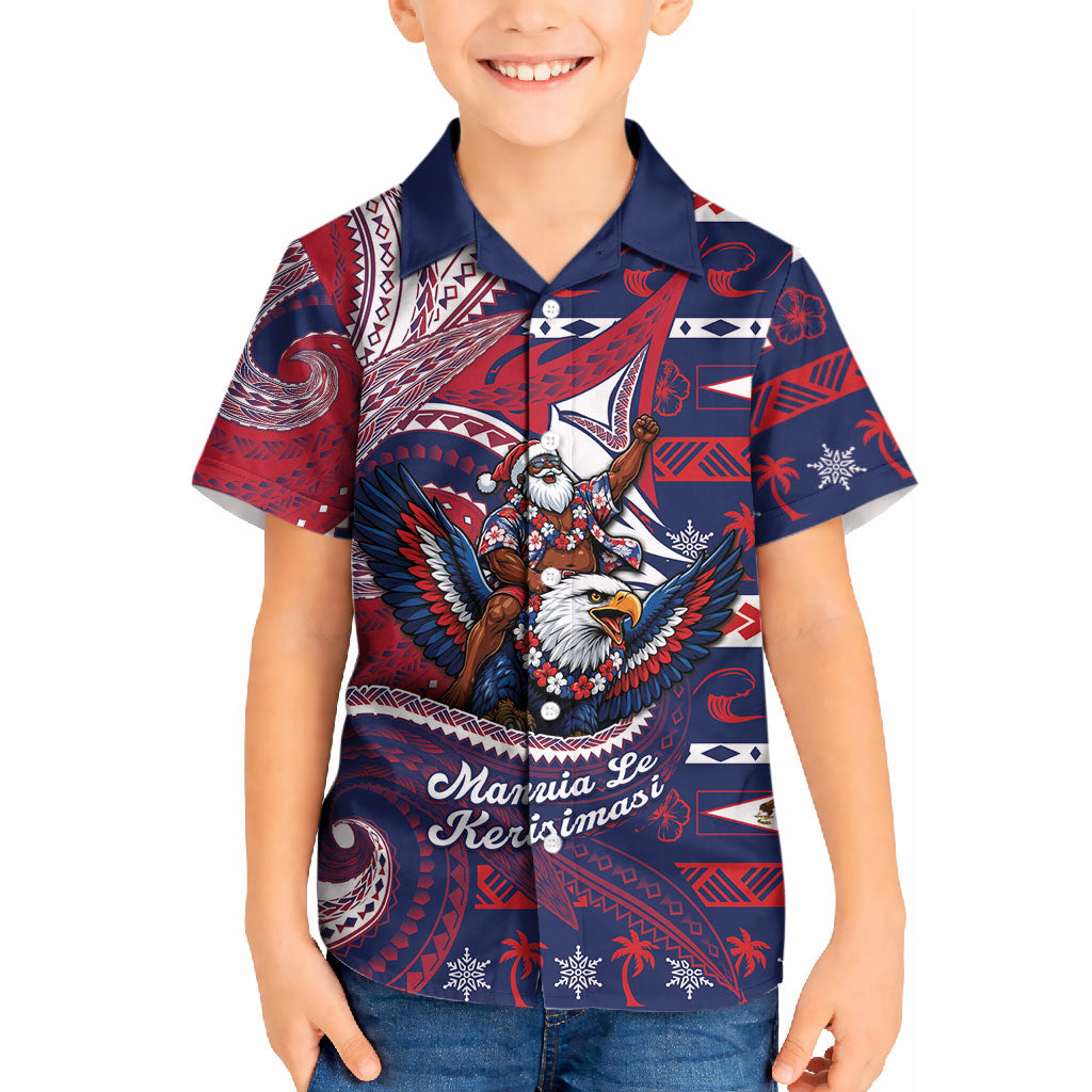 American Samoa Christmas Kid Hawaiian Shirt Santa Riding Bald Eagle