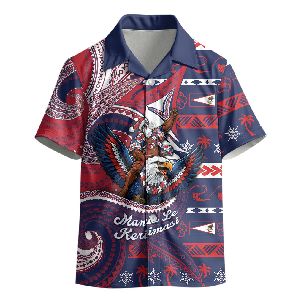 American Samoa Christmas Kid Hawaiian Shirt Santa Riding Bald Eagle