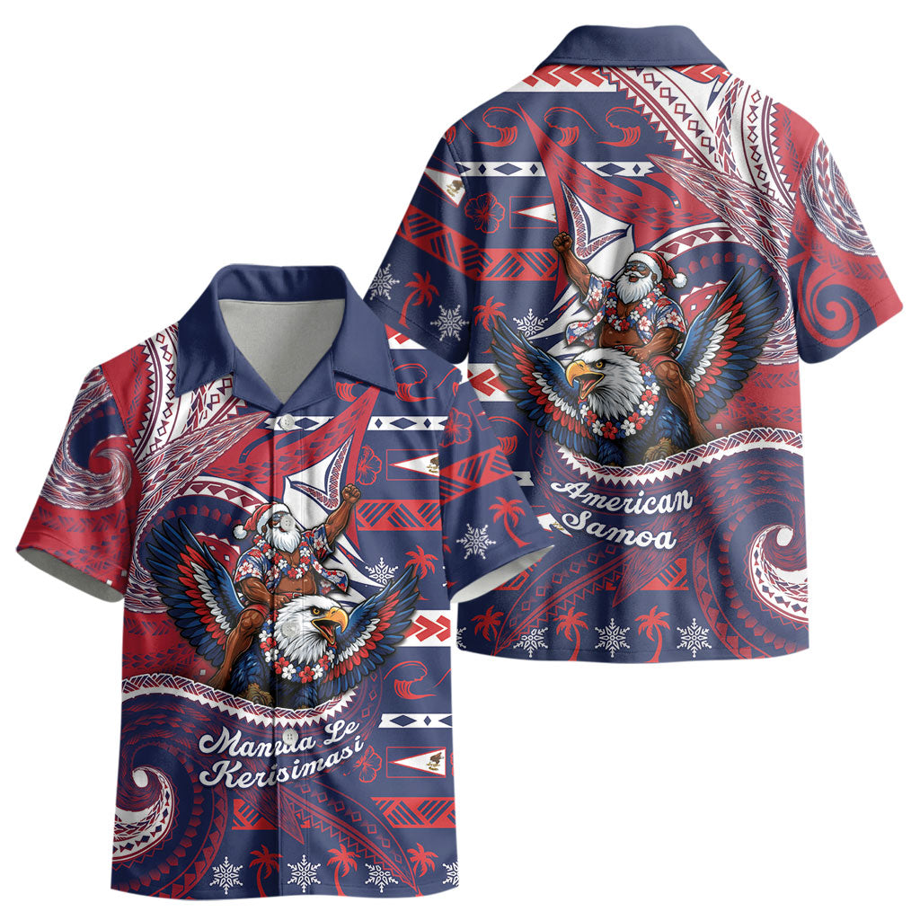 American Samoa Christmas Kid Hawaiian Shirt Santa Riding Bald Eagle