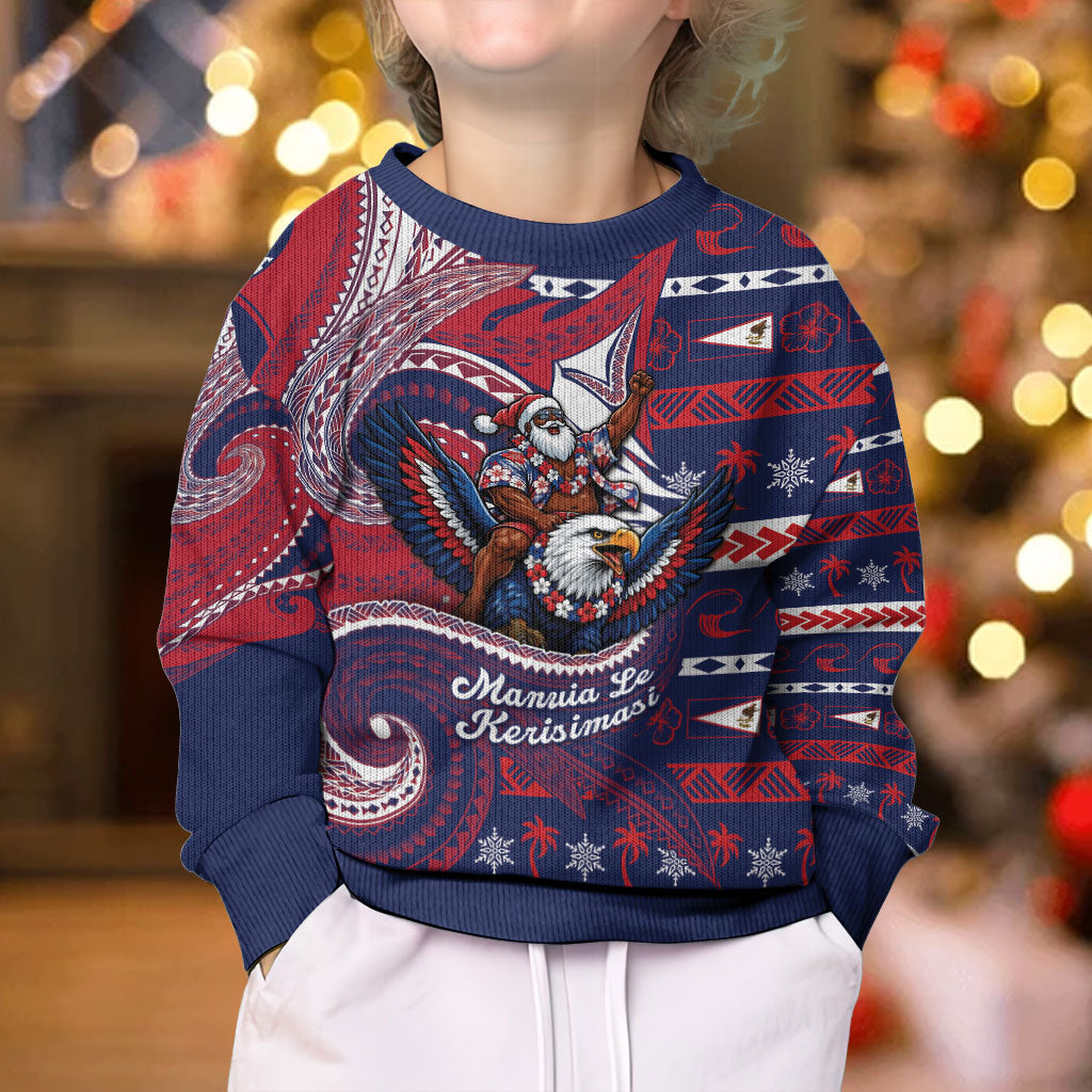 American Samoa Christmas Kid Ugly Christmas Sweater Santa Riding Bald Eagle