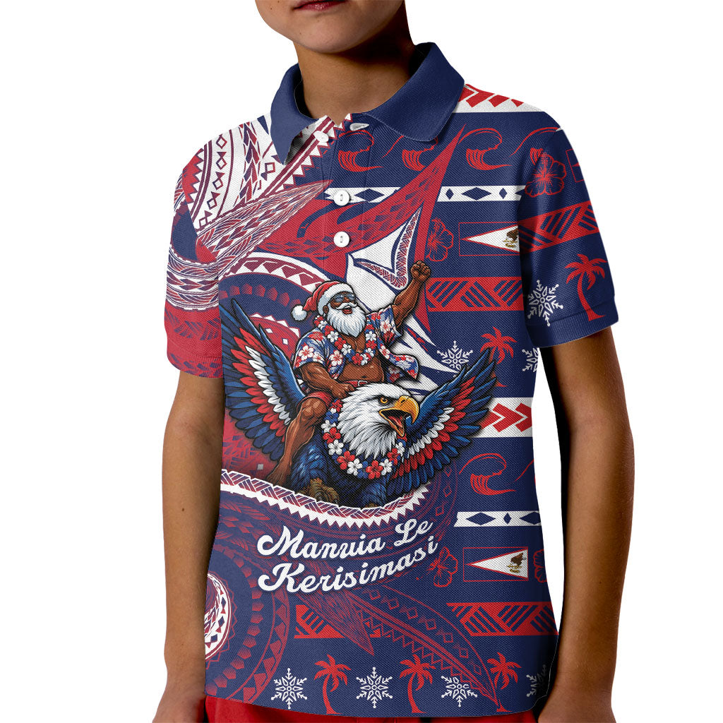 American Samoa Christmas Kid Polo Shirt Santa Riding Bald Eagle DT05 Kid Navy - Polynesian Pride
