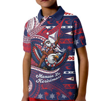 American Samoa Christmas Kid Polo Shirt Santa Riding Bald Eagle DT05 Kid Navy - Polynesian Pride