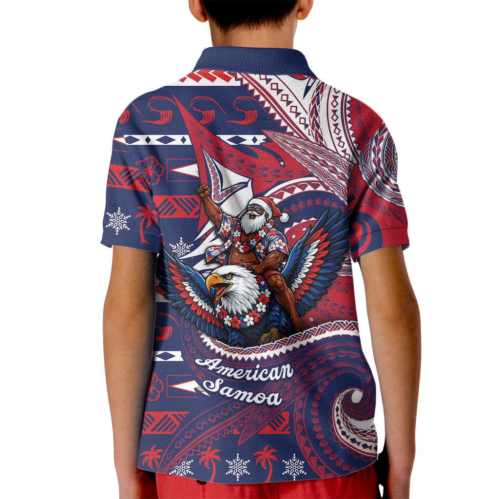 American Samoa Christmas Kid Polo Shirt Santa Riding Bald Eagle DT05 - Polynesian Pride