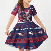 American Samoa Christmas Kid Short Sleeve Dress Santa Riding Bald Eagle DT05 KID Navy - Polynesian Pride