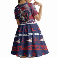 American Samoa Christmas Kid Short Sleeve Dress Santa Riding Bald Eagle DT05 - Polynesian Pride