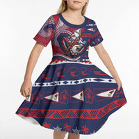 American Samoa Christmas Kid Short Sleeve Dress Santa Riding Bald Eagle DT05 - Polynesian Pride