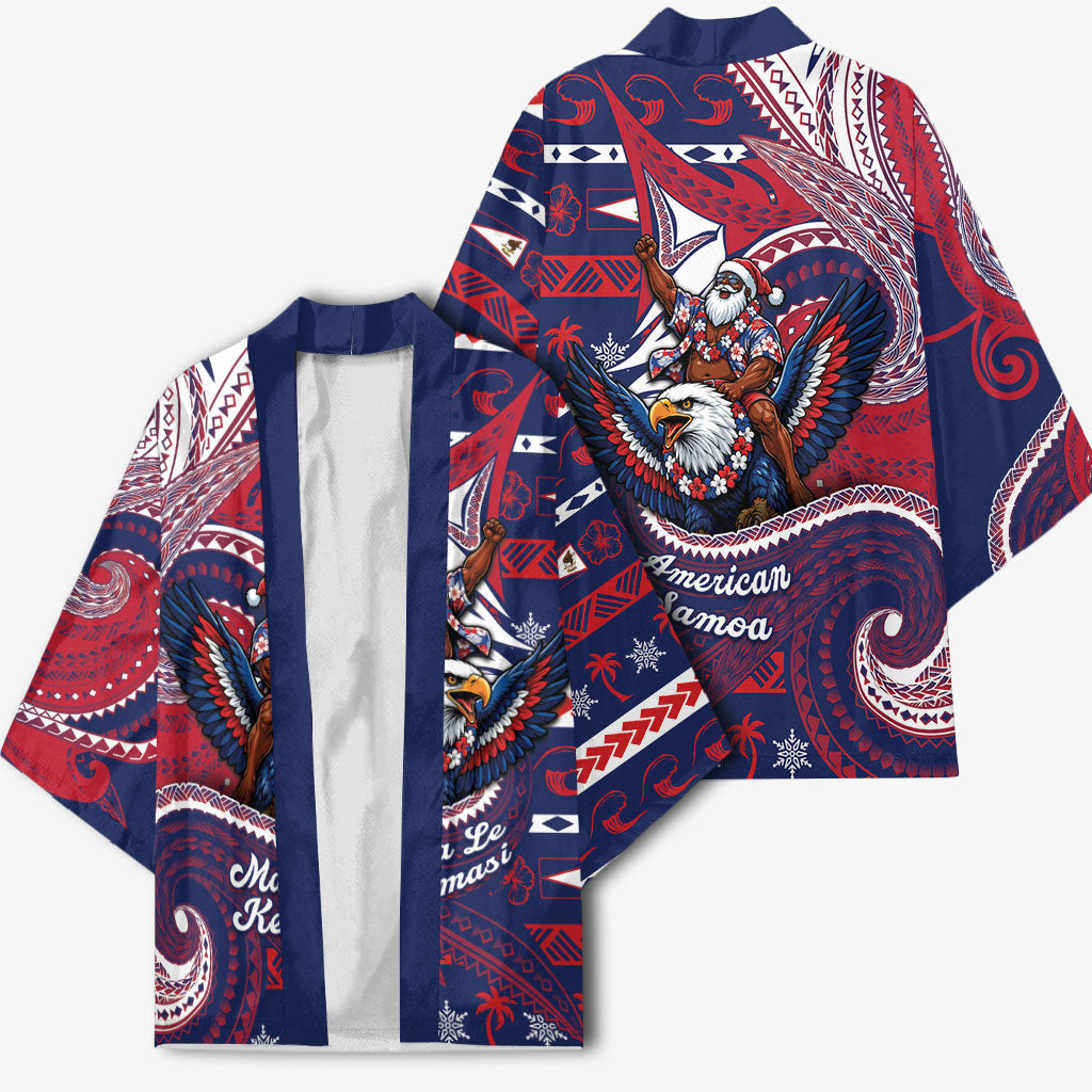 American Samoa Christmas Kimono Santa Riding Bald Eagle