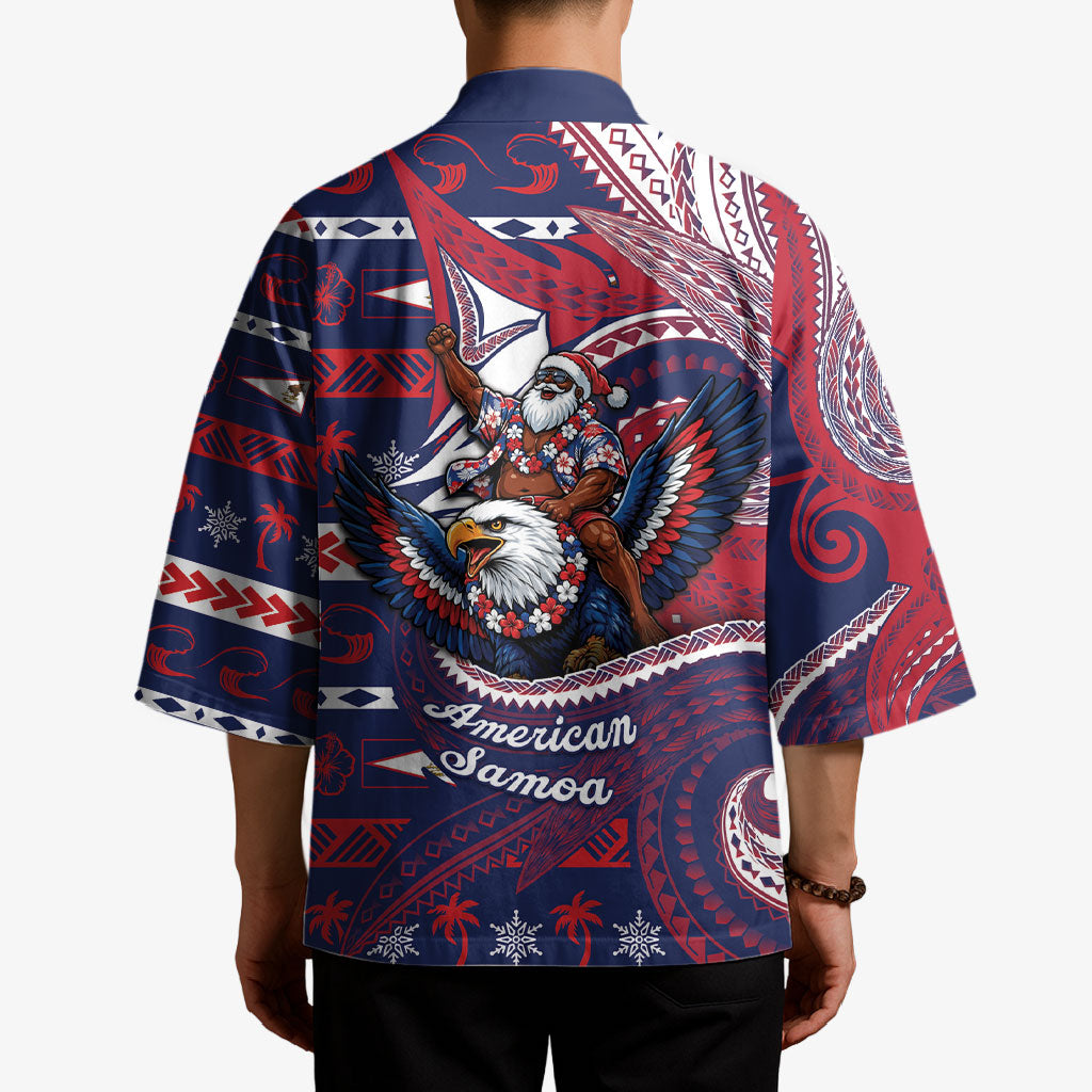 American Samoa Christmas Kimono Santa Riding Bald Eagle