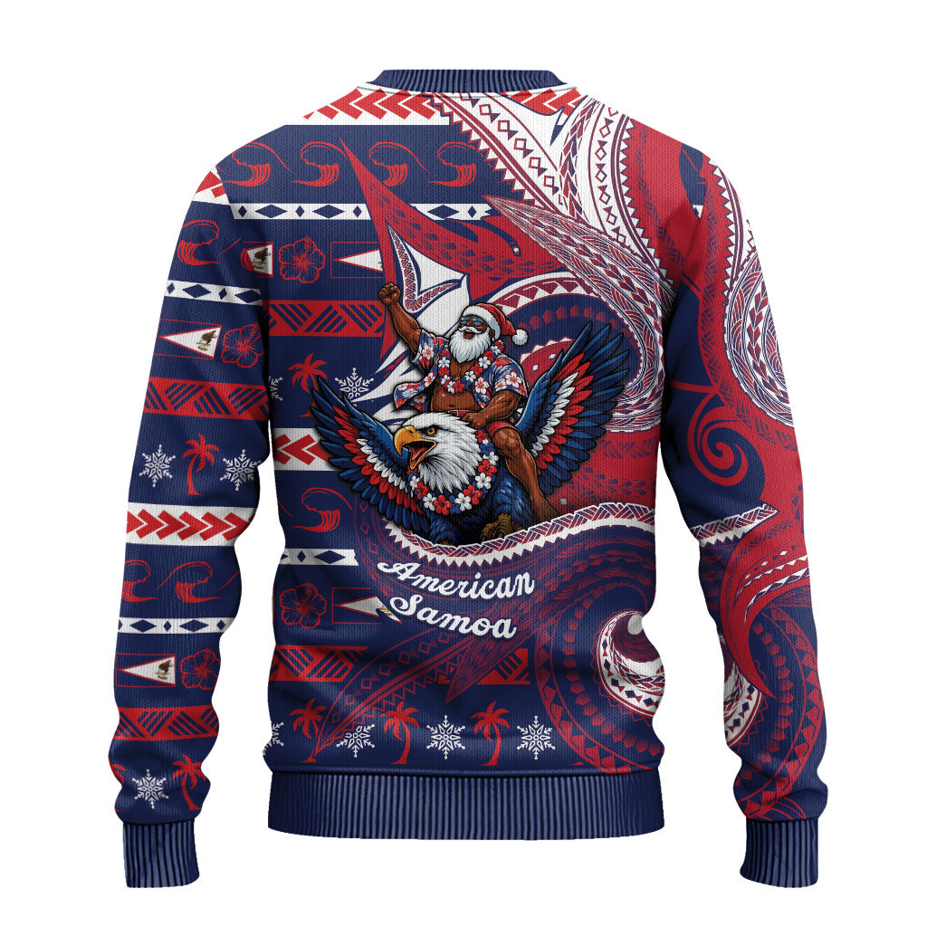 American Samoa Christmas Ugly Christmas Sweater Santa Riding Bald Eagle DT05 - Polynesian Pride