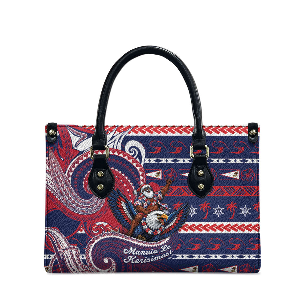 American Samoa Christmas Leather Bag Santa Riding Bald Eagle