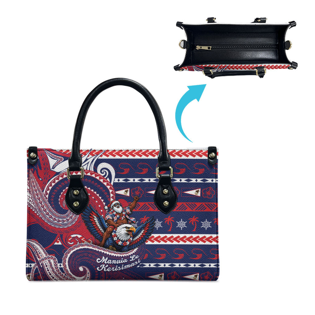 American Samoa Christmas Leather Bag Santa Riding Bald Eagle