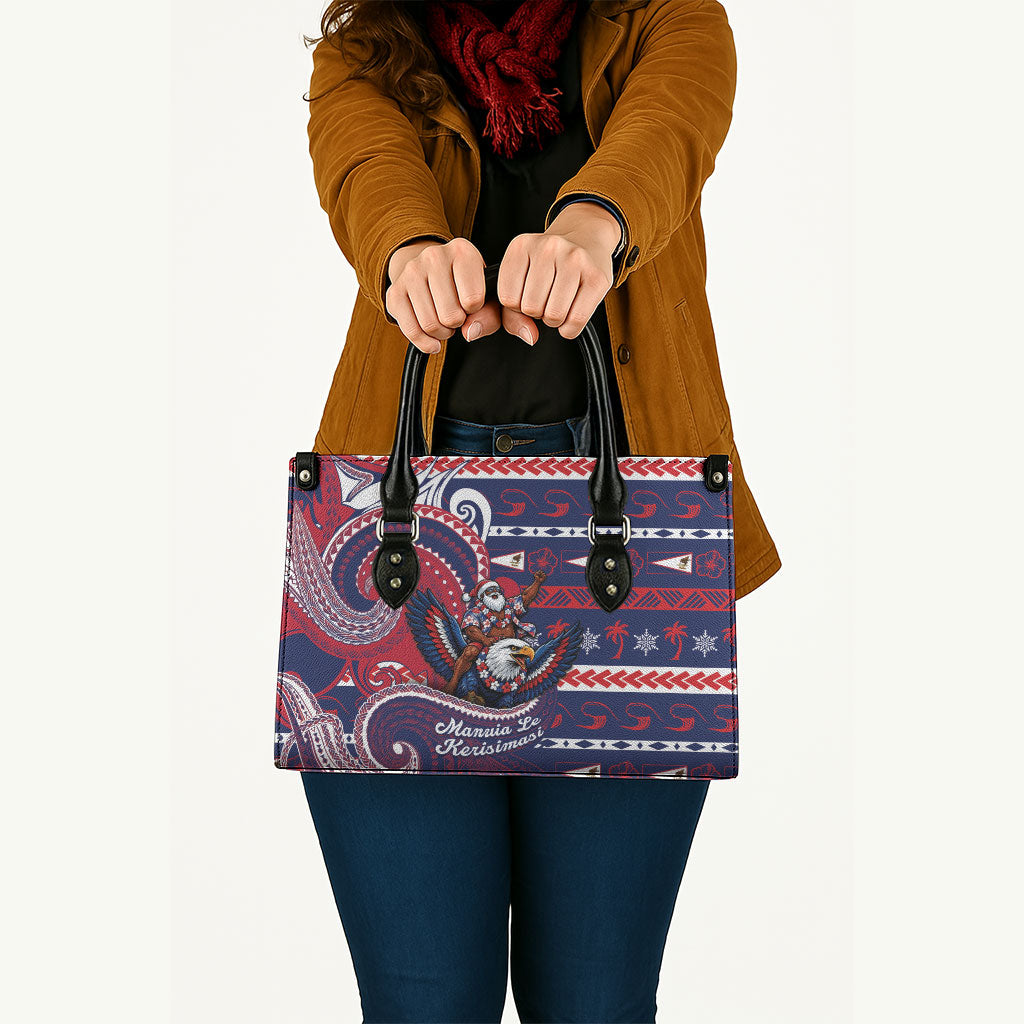 American Samoa Christmas Leather Bag Santa Riding Bald Eagle