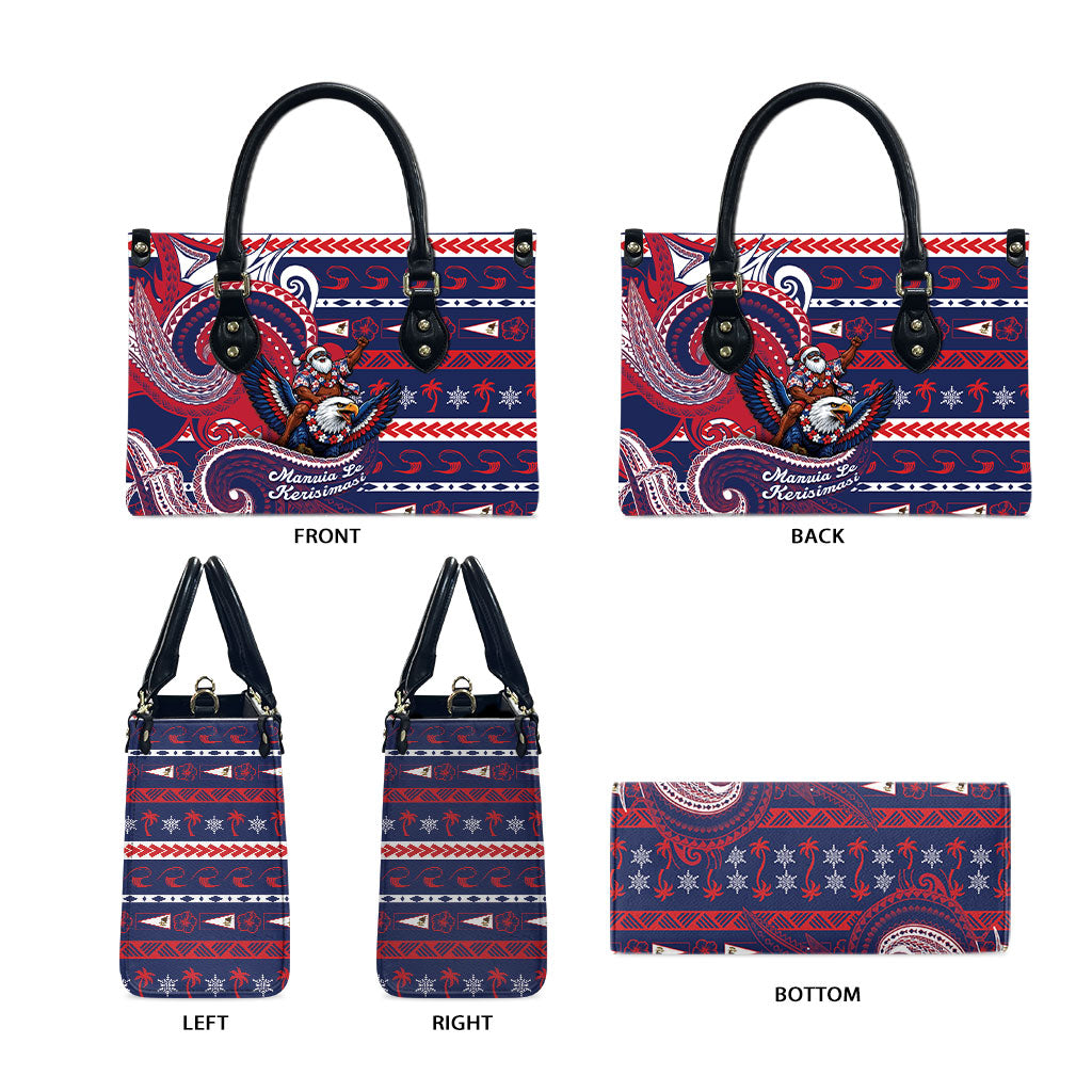American Samoa Christmas Leather Bag Santa Riding Bald Eagle