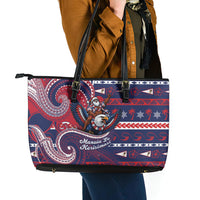 American Samoa Christmas Leather Tote Bag Santa Riding Bald Eagle