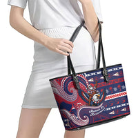 American Samoa Christmas Leather Tote Bag Santa Riding Bald Eagle