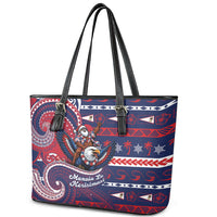 American Samoa Christmas Leather Tote Bag Santa Riding Bald Eagle