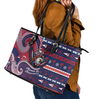 American Samoa Christmas Leather Tote Bag Santa Riding Bald Eagle