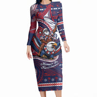 American Samoa Christmas Long Sleeve Bodycon Dress Santa Riding Bald Eagle