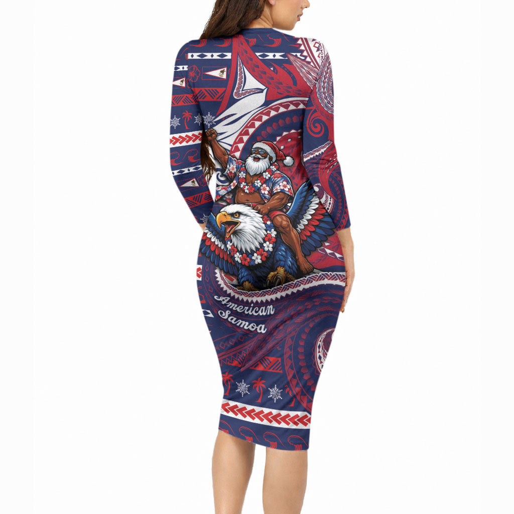 American Samoa Christmas Long Sleeve Bodycon Dress Santa Riding Bald Eagle