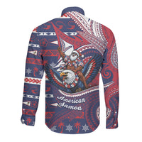 American Samoa Christmas Long Sleeve Button Shirt Santa Riding Bald Eagle