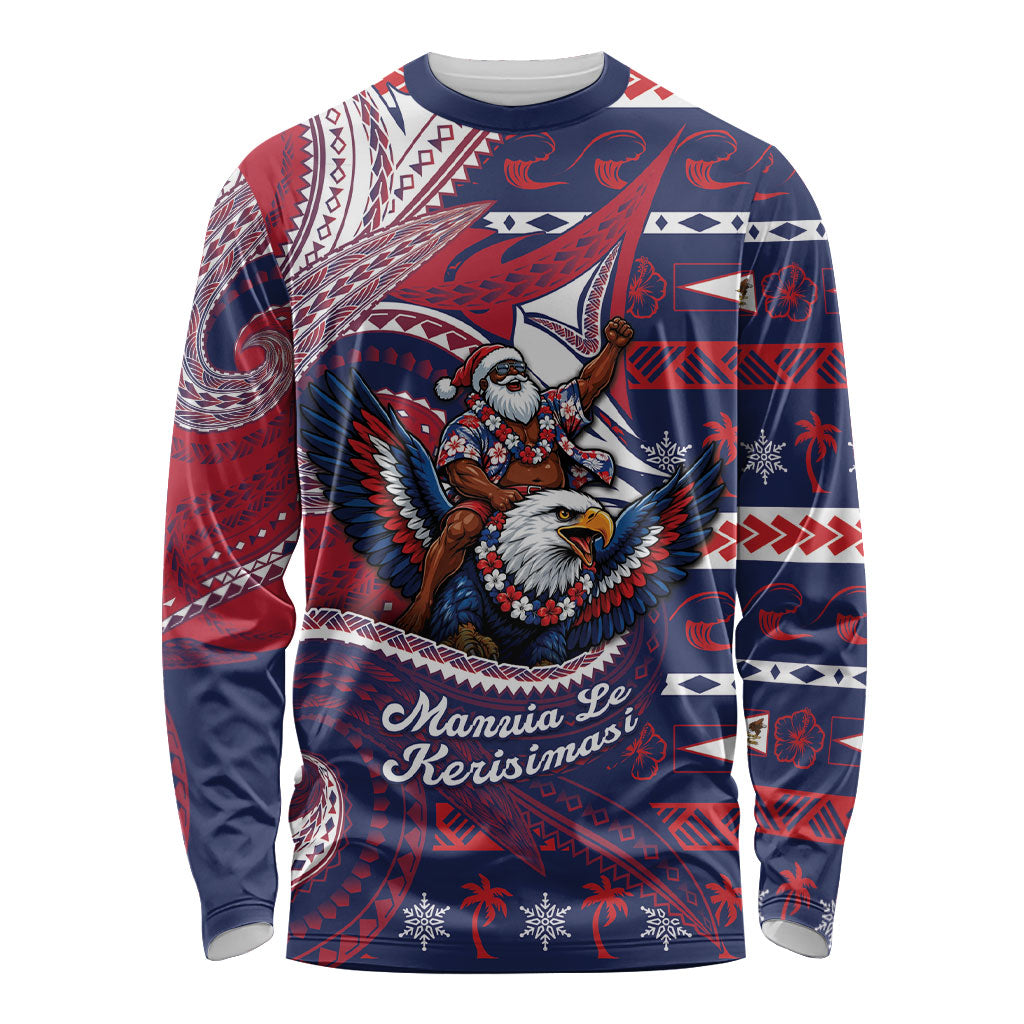 American Samoa Christmas Long Sleeve Shirt Santa Riding Bald Eagle