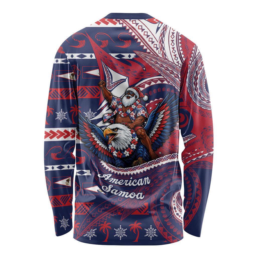 American Samoa Christmas Long Sleeve Shirt Santa Riding Bald Eagle