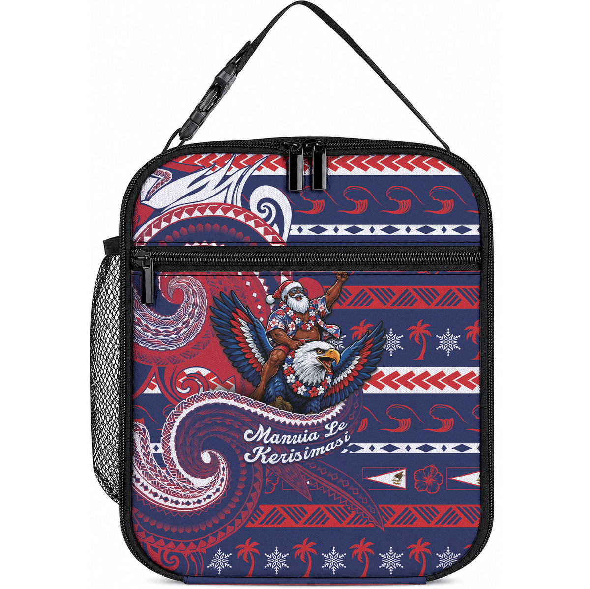 American Samoa Christmas Lunch Bag Santa Riding Bald Eagle